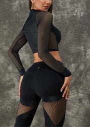 Fine Black High Waist Hollow Out Sports Bra And Leggings Set Suit Athletic Leggings