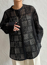 Fine Black Hollow Out Side Open Lace Tops Summer