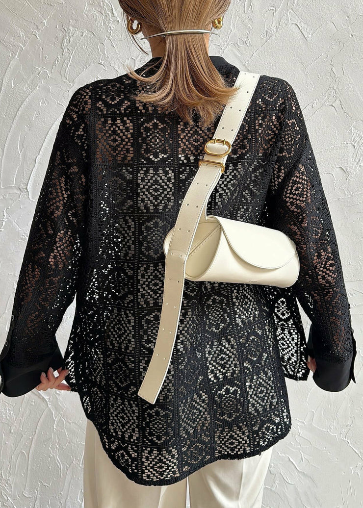 Fine Black Hollow Out Side Open Lace Tops Summer