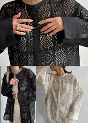 Fine Black Hollow Out Side Open Lace Tops Summer
