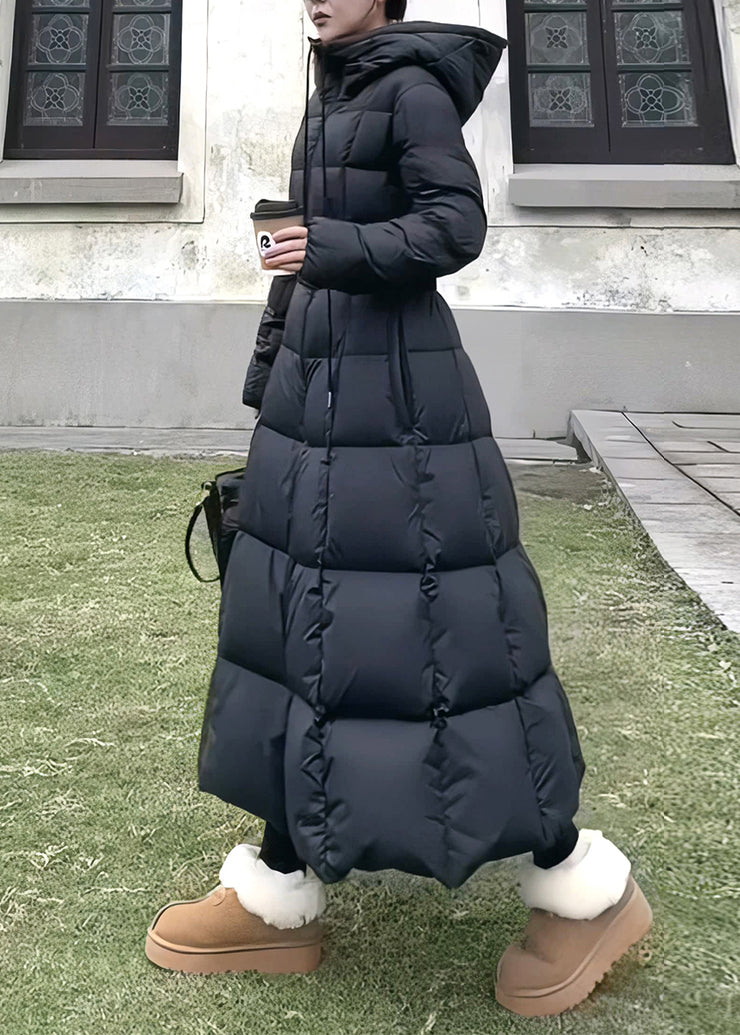 Fine Black Hooded Pockets Slim Fit Duck Down Parkaer Winter
