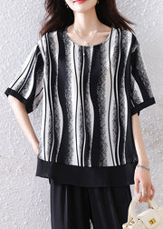 Fine Black Oversized Striped Tank Half Sleeve