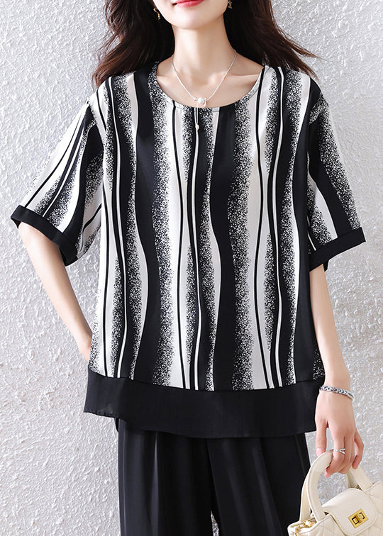 Fine Black Oversized Striped Tank Half Sleeve