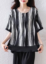Fine Black Oversized Striped Tank Half Sleeve