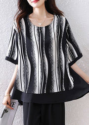 Fine Black Oversized Striped Tank Half Sleeve