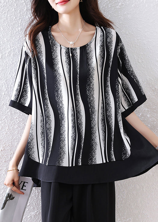Fine Black Oversized Striped Tank Half Sleeve