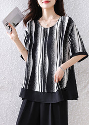 Fine Black Oversized Striped Tank Half Sleeve