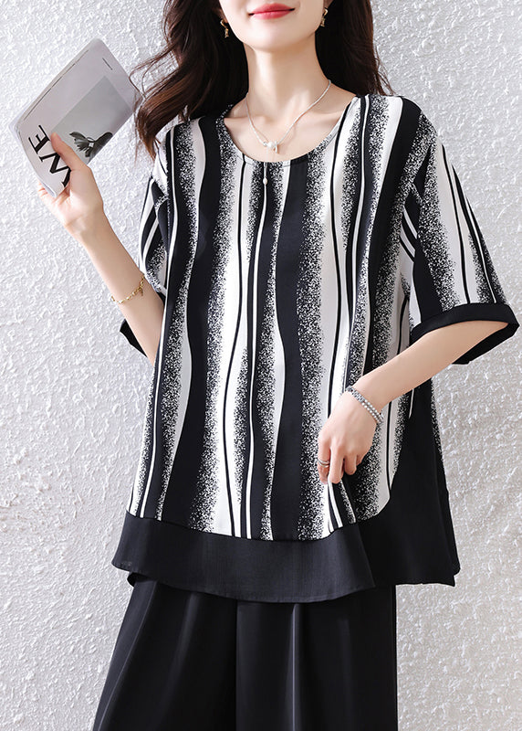 Fine Black Oversized Striped Tank Half Sleeve