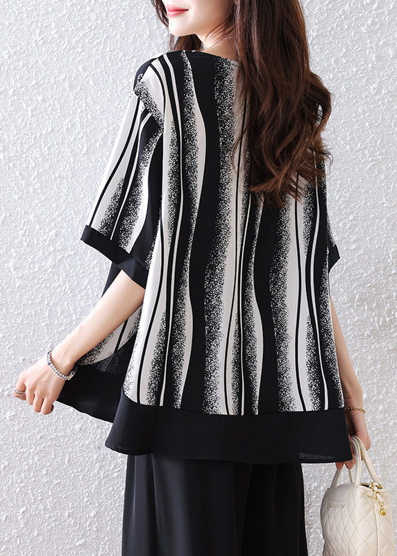 Fine Black Oversized Striped Tank Half Sleeve