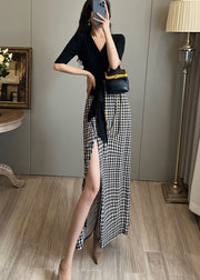 Fine Black Patchwork Plaid Cotton Vacation Dresses Summer