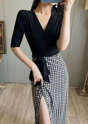 Fine Black Patchwork Plaid Cotton Vacation Dresses Summer