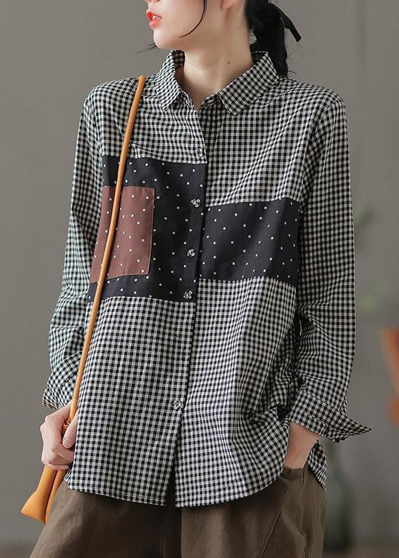 Style Black Peter Pan Collar Patchwork Knit Fake Two Piece Shirts Winter