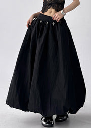 Fine Black Pockets High Waist Patchwork Cotton Skirts Summer