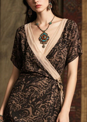 Fine Black Print Patchwork Chiffon Long Dresses Summer
