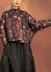 Fine Black Stand Collar Print Tassel Parka Winter