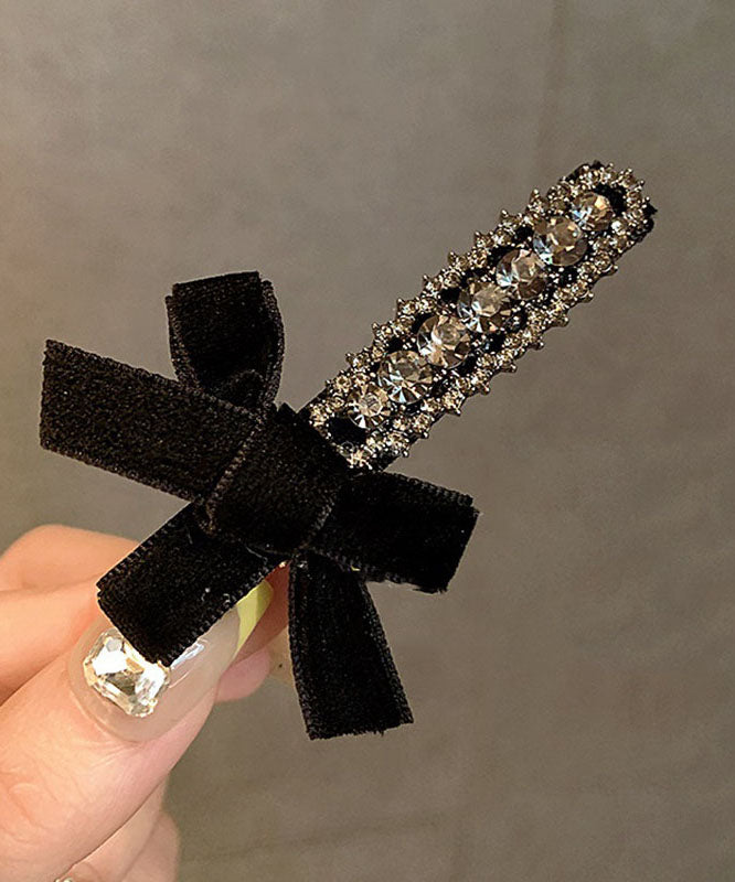 Fine Black Velvet Alloy Zircon Bow A Pair Hairpin