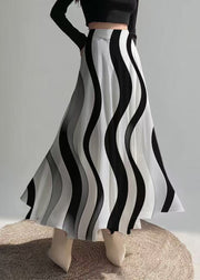 Fine Black Wave Striped Draping Chiffon Skirt Summer