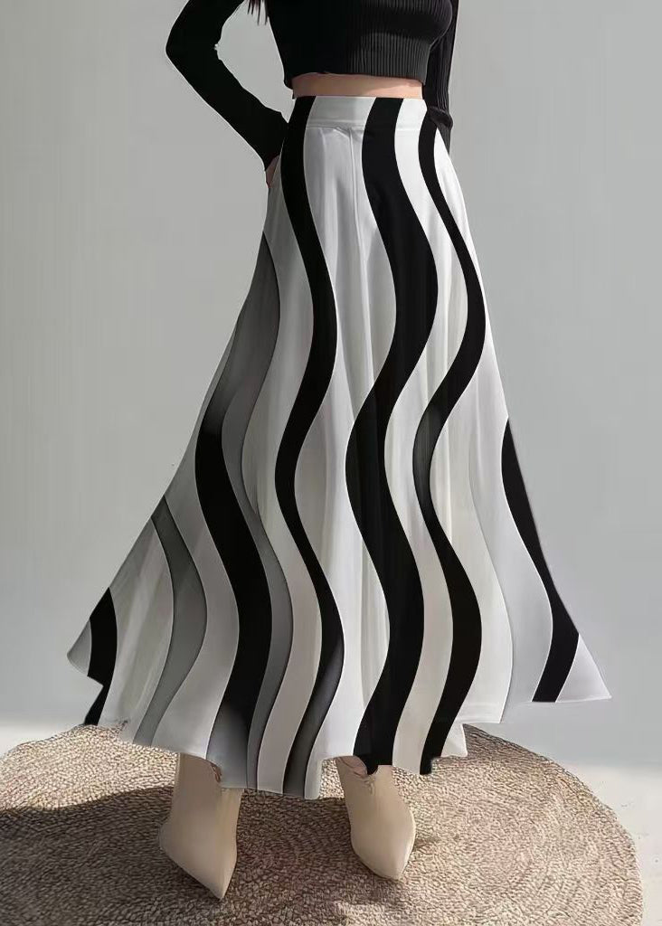 Fine Black Wave Striped Draping Chiffon Skirt Summer