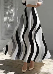 Fine Black Wave Striped Draping Chiffon Skirt Summer