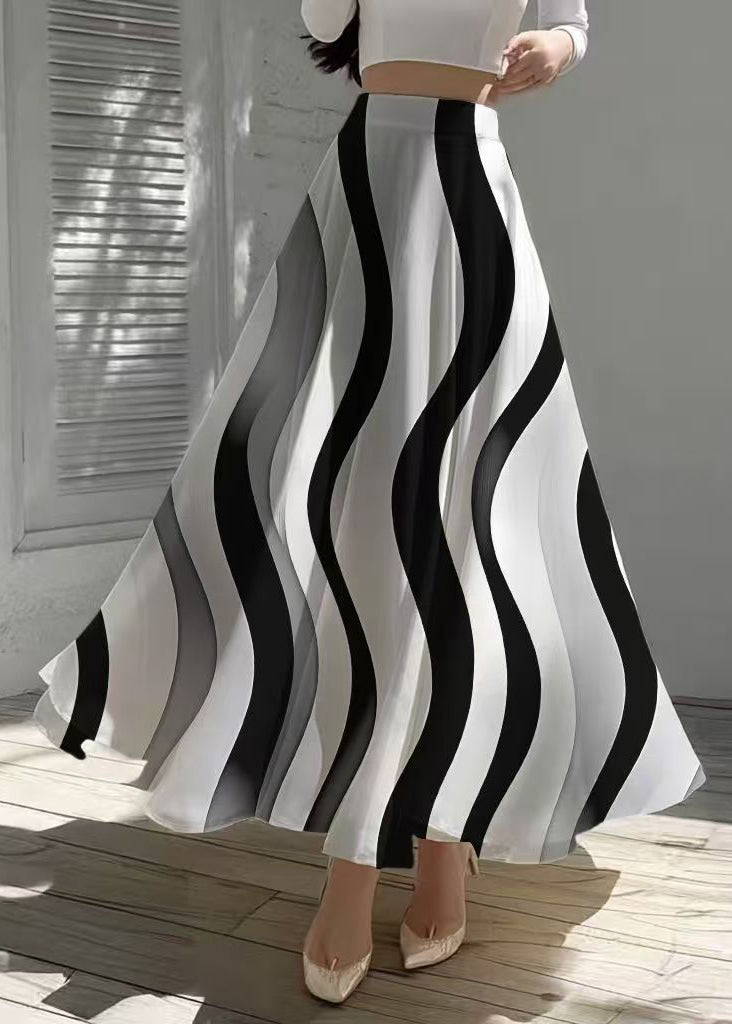 Fine Black Wave Striped Draping Chiffon Skirt Summer