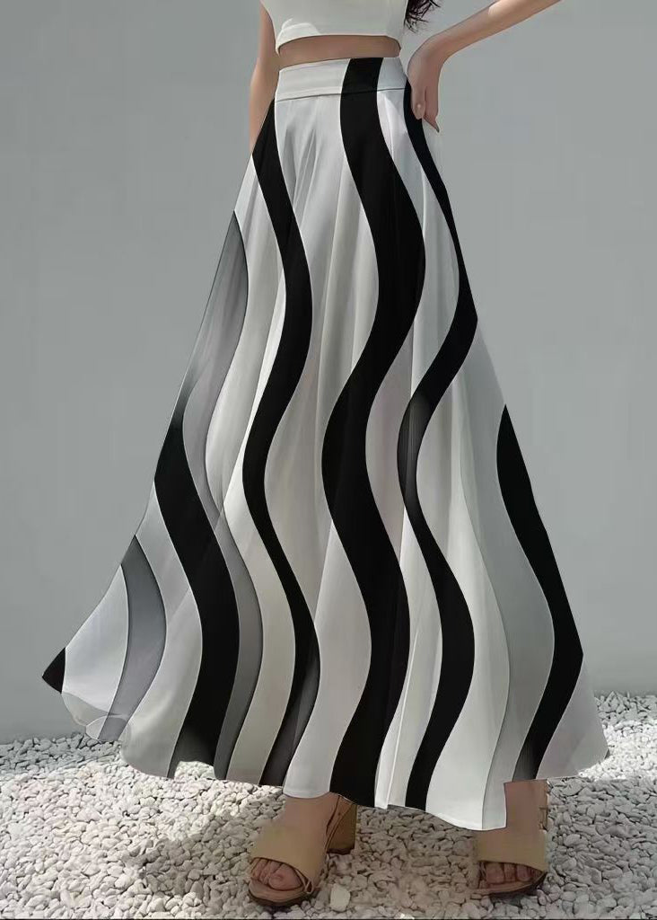 Fine Black Wave Striped Draping Chiffon Skirt Summer