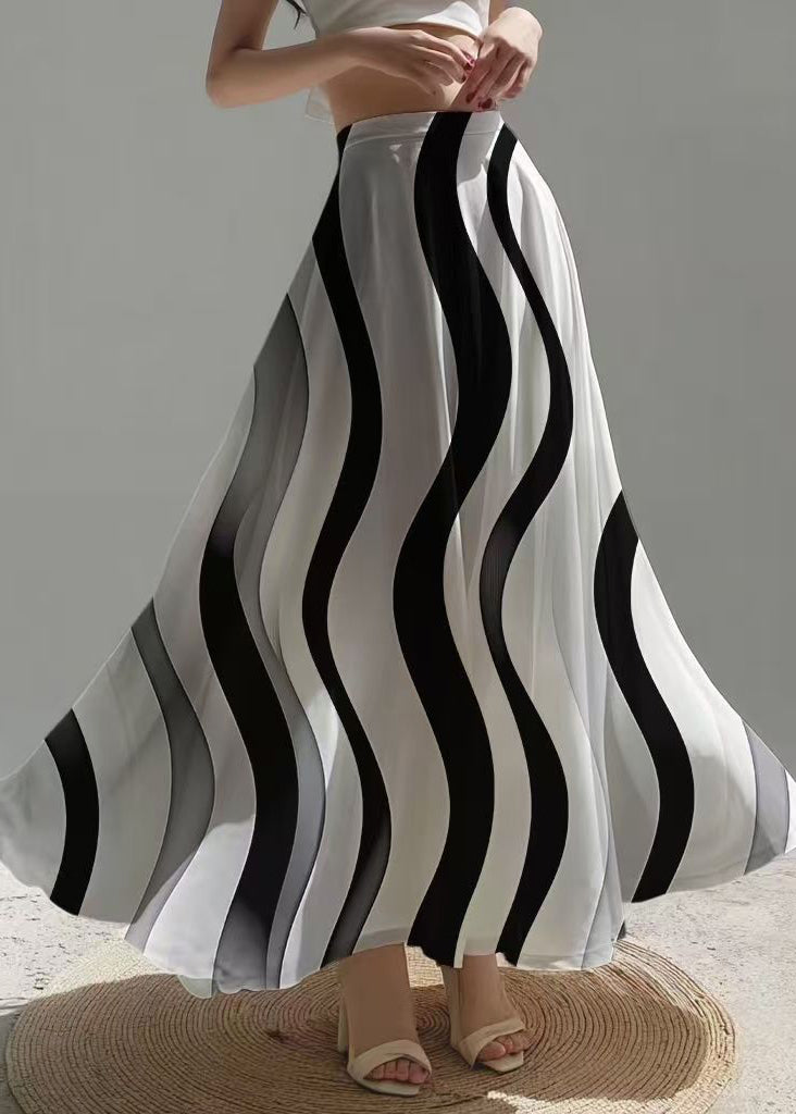 Fine Black Wave Striped Draping Chiffon Skirt Summer