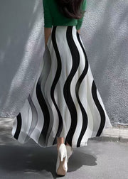Fine Black Wave Striped Draping Chiffon Skirt Summer