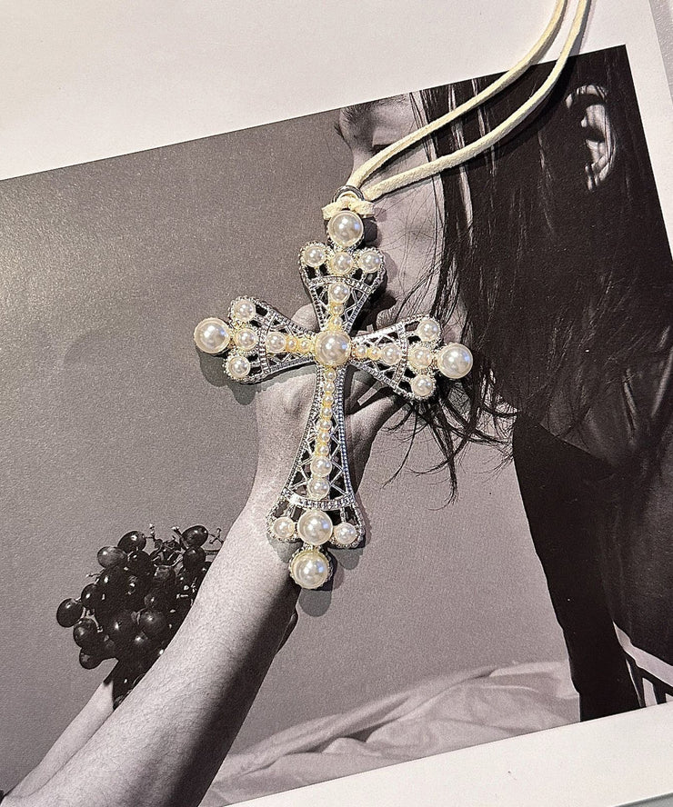 Fine Black Weave Metal Zircon Cross Pendant Necklace