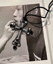 Fine Black Weave Metal Zircon Cross Pendant Necklace