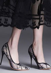Pointed toe stiletto high heels female lace mesh sexy bed hollow single shoes 2025 spring new