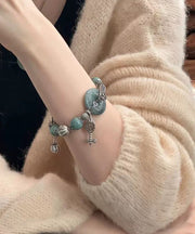 Fine Blackish Green Sterling Silver Jade Ping Buckle Charm Bracelet