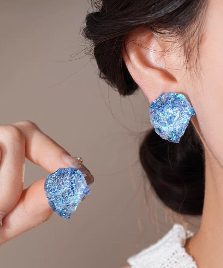 Fine Blue Alloy Asymmetrical Crystal Stud Earrings