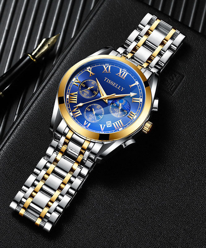 Fine Blue Black Stainless Steel Alloy Reinforced Glass Waterproof Watches