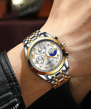 Fine Blue Black Stainless Steel Alloy Reinforced Glass Waterproof Watches