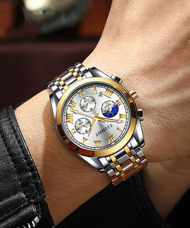 Fine Blue Black Stainless Steel Alloy Reinforced Glass Waterproof Watches
