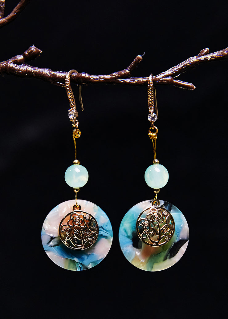Fine Blue Circular Jade National Style Drop Earrings