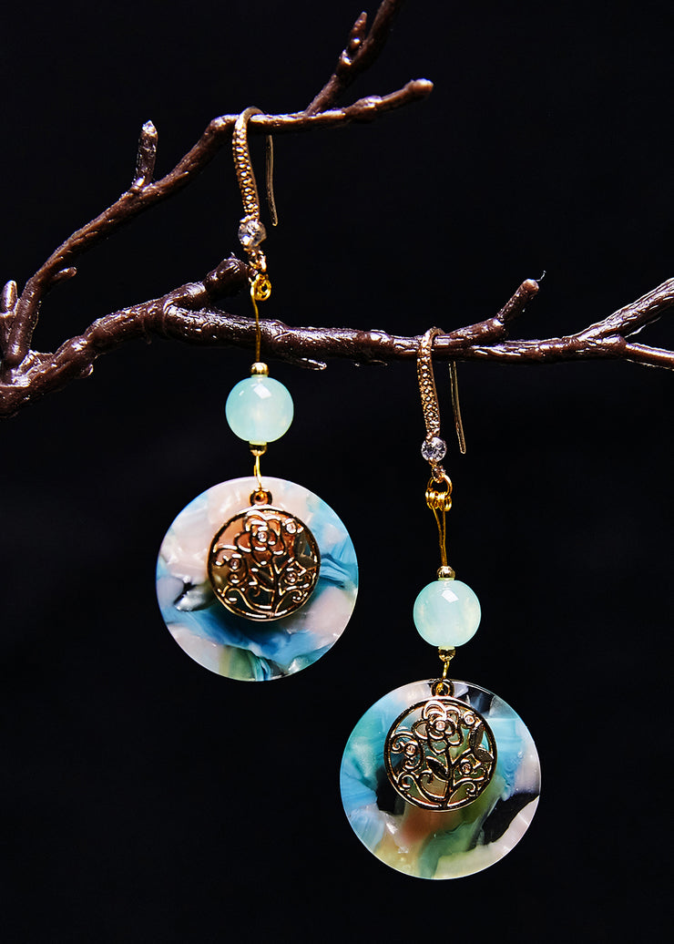 Fine Blue Circular Jade National Style Drop Earrings