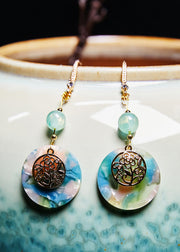 Fine Blue Circular Jade National Style Drop Earrings