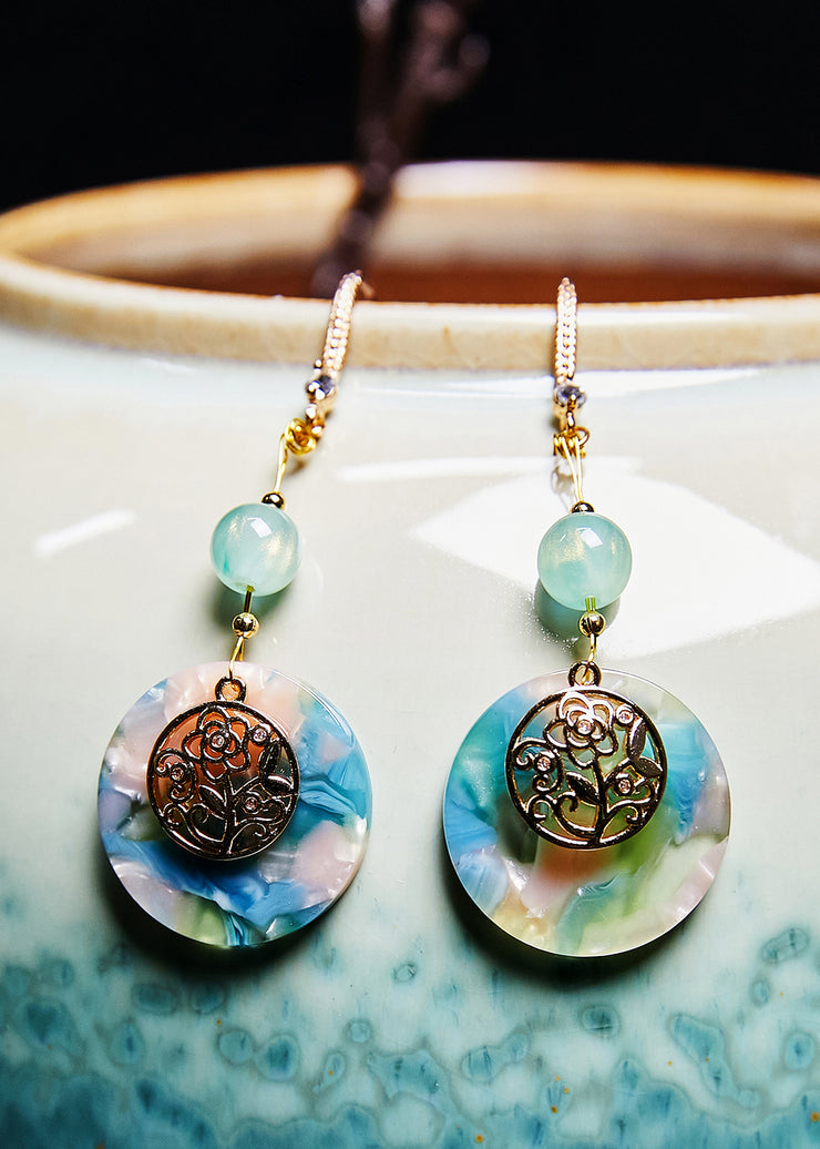 Fine Blue Circular Jade National Style Drop Earrings