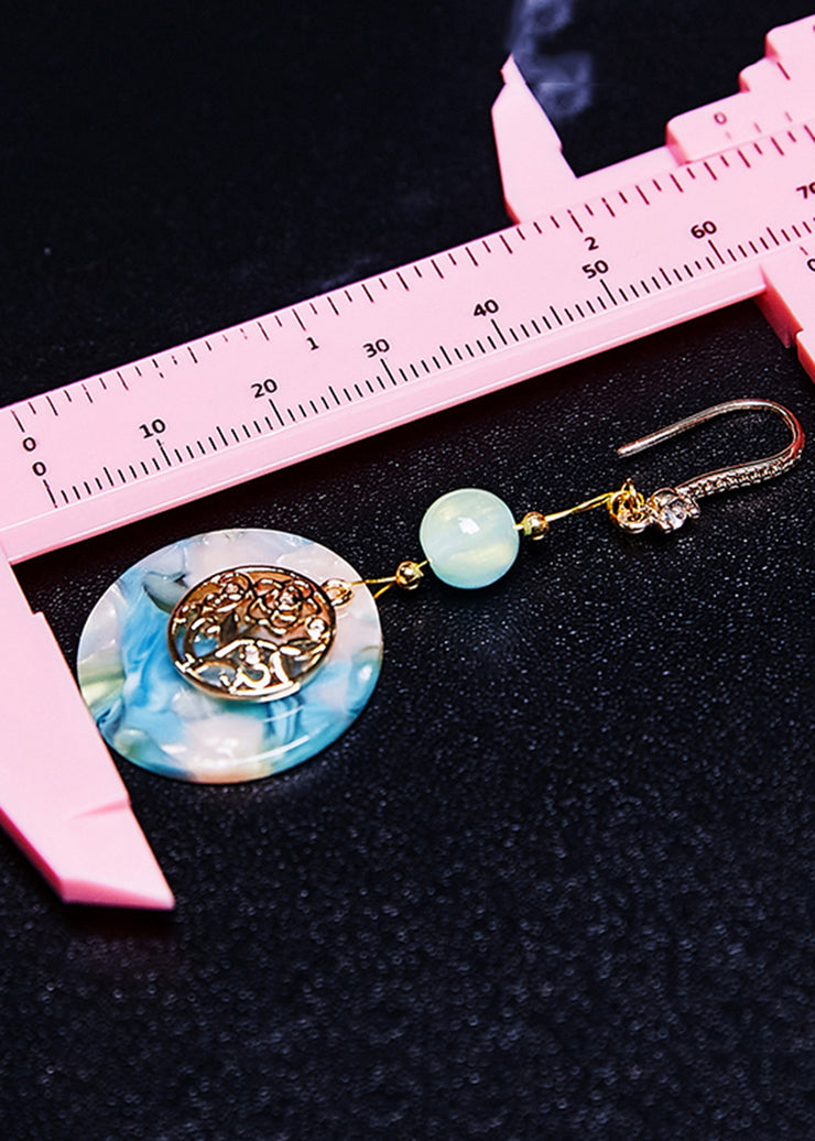 Fine Blue Circular Jade National Style Drop Earrings