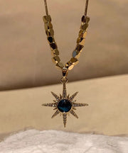 Fine Blue Copper Overgild Zircon Eight Bearded Star Pendant Necklace