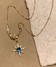 Fine Blue Copper Overgild Zircon Eight Bearded Star Pendant Necklace