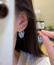 Fine Blue Copper Zircon Crystal Stud Earrings