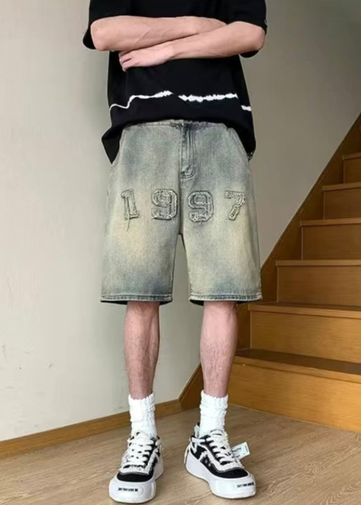 Fine Blue Digit Pockets High Waist Denim Men Shorts Summer