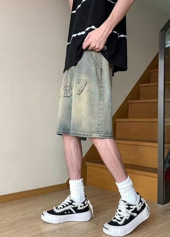 Fine Blue Digit Pockets High Waist Denim Men Shorts Summer