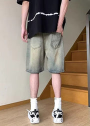 Fine Blue Digit Pockets High Waist Denim Men Shorts Summer