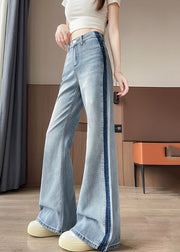 Fine Blue High Waist Patchwork Denim Straight Pants Fall