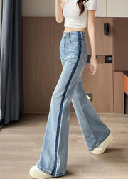 Fine Blue High Waist Patchwork Denim Straight Pants Fall