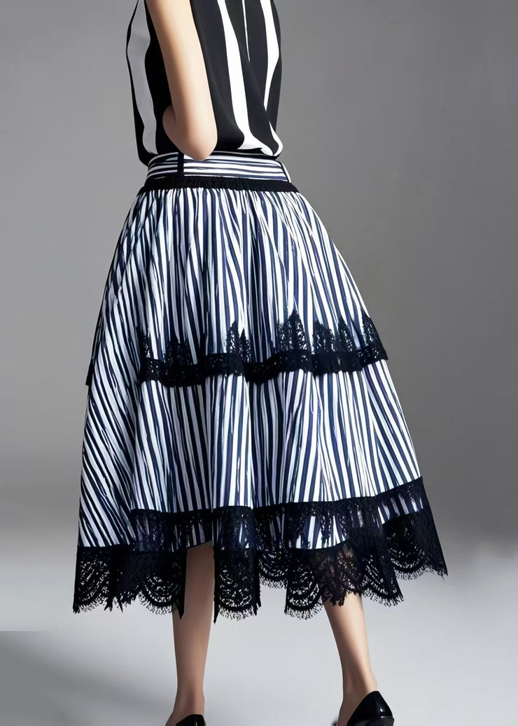 Fine Blue Striped Patchwork Lace Skirts Exra Large Hem Summer