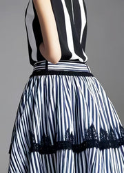 Fine Blue Striped Patchwork Lace Skirts Exra Large Hem Summer